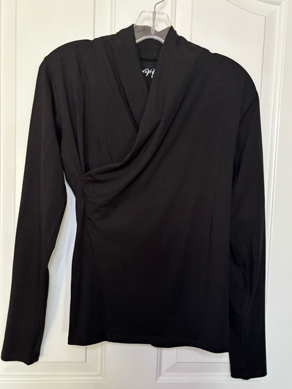 NWT MATT HILDUR Black Crossover Draped Stretch Long Sleeve Top size M